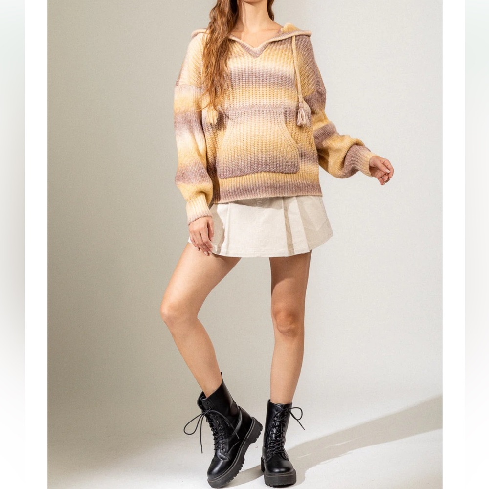 35 Boho Mocha and Mustard Ombre Hooded
Sweater - Picture 6 of 6